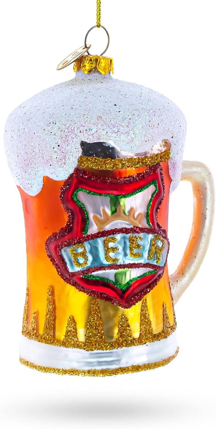 Frothy Beer Stein Blown Glass Christmas Ornament 1