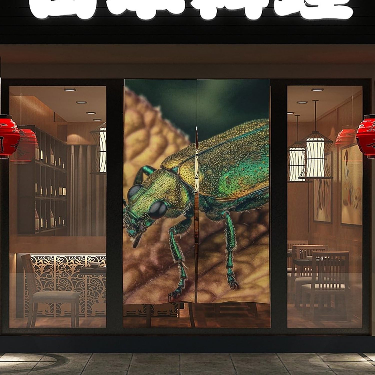 Japanese Noren Green Bug Door Curtain 34x57