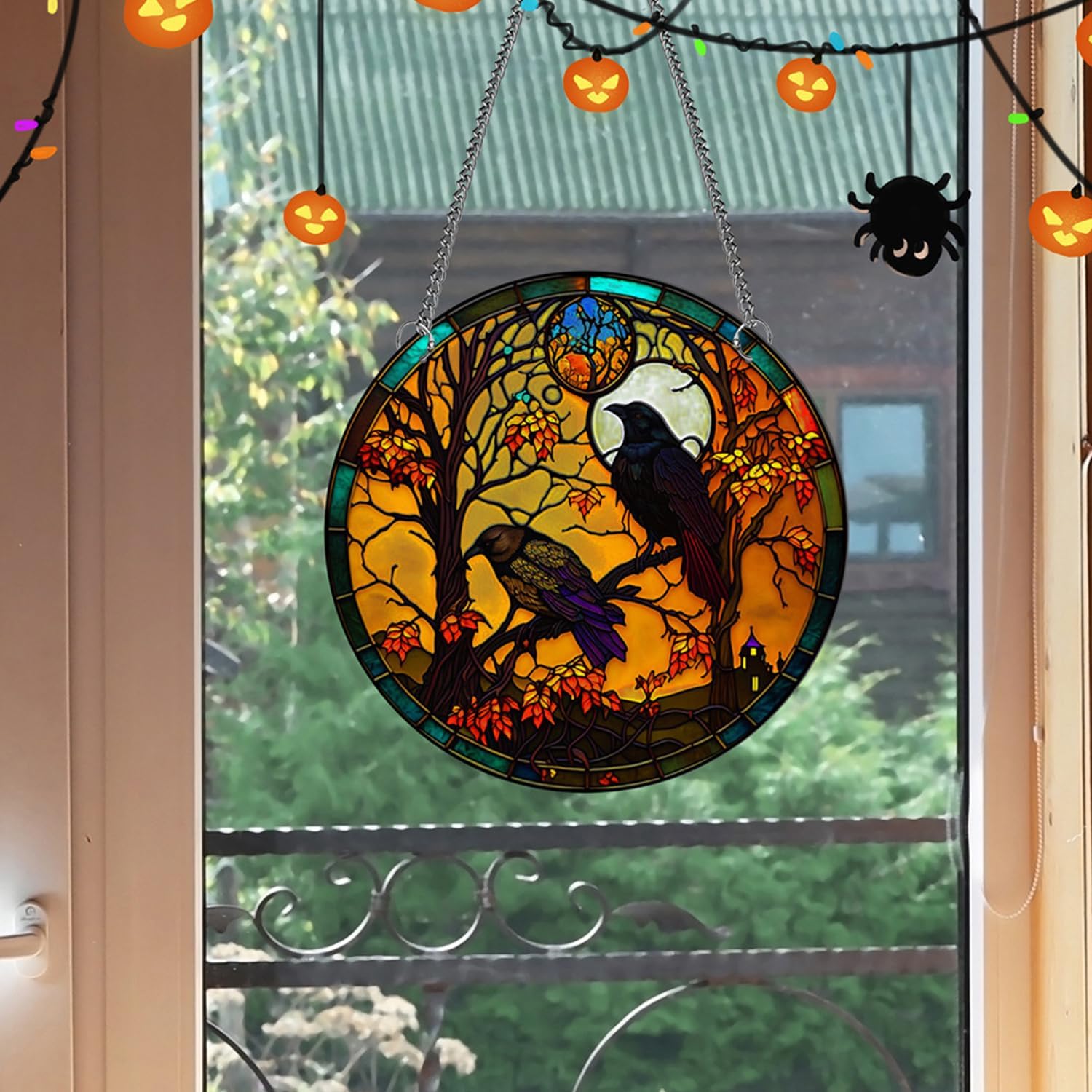 MATIHAY Crows Stained Acrylic Window Hanging Decor