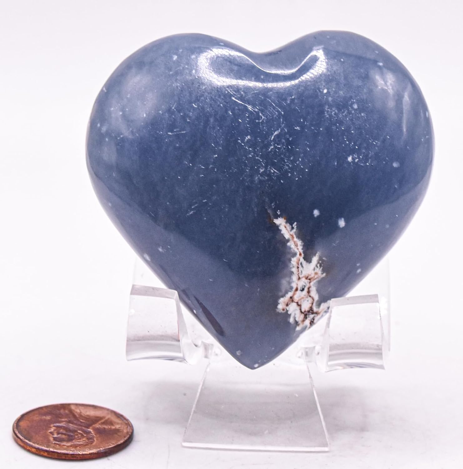 55mm Blue Angelite Heart with Stand - Peru