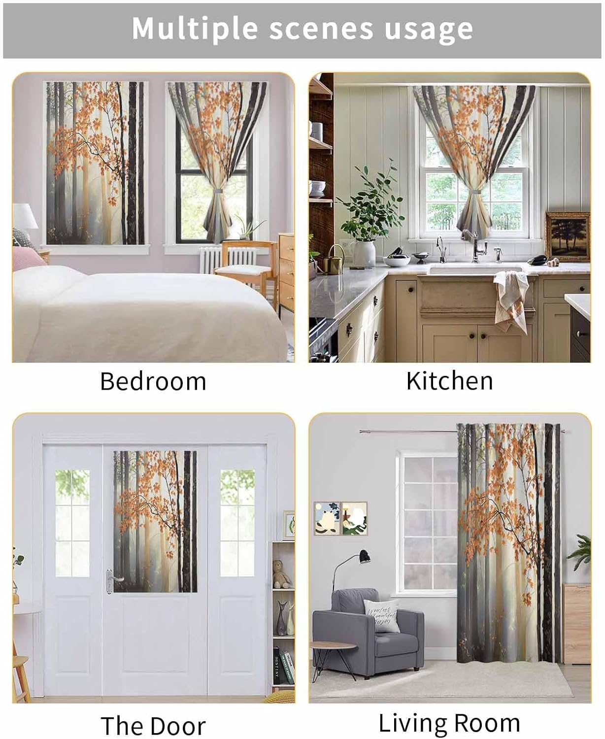 Orange Botanical Self Adhesive Blackout Curtains for Windows