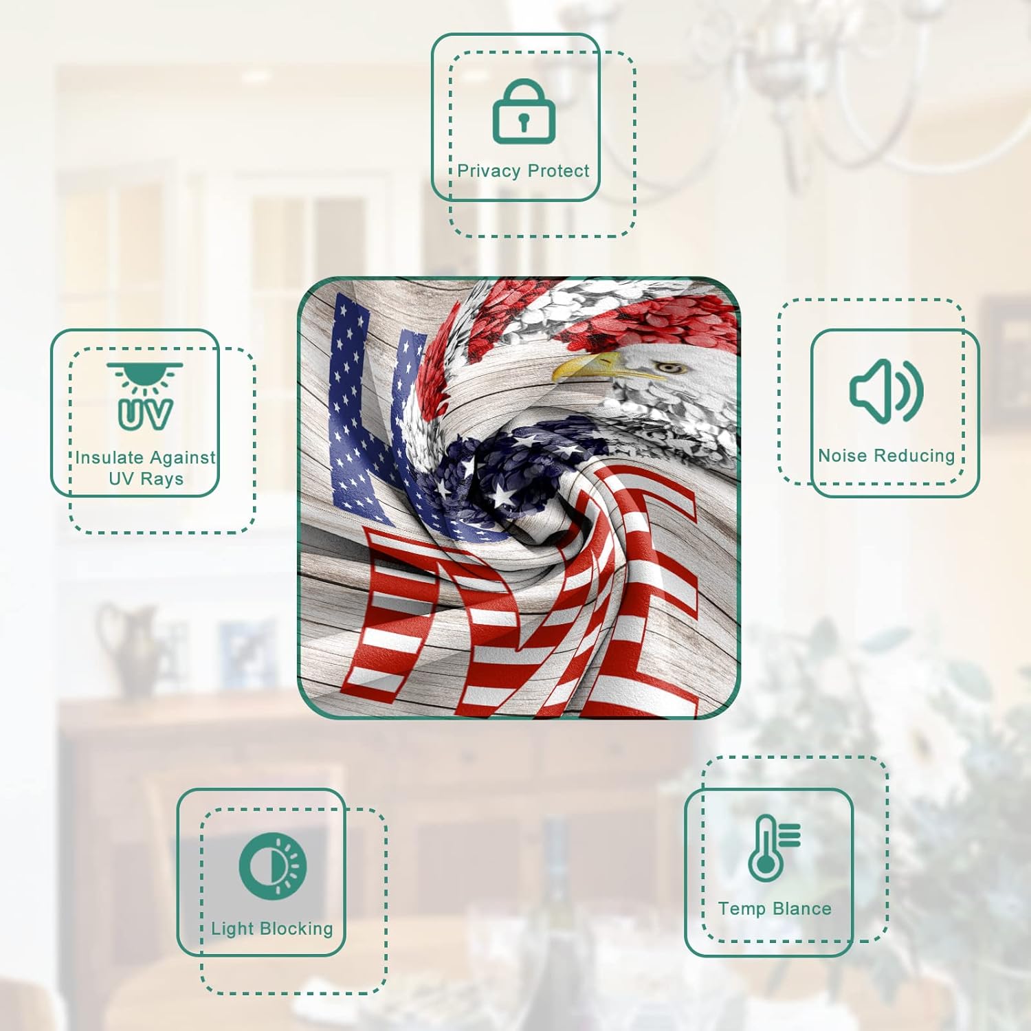 BEMIGO Door Curtains with July 4th Stars Firework Design