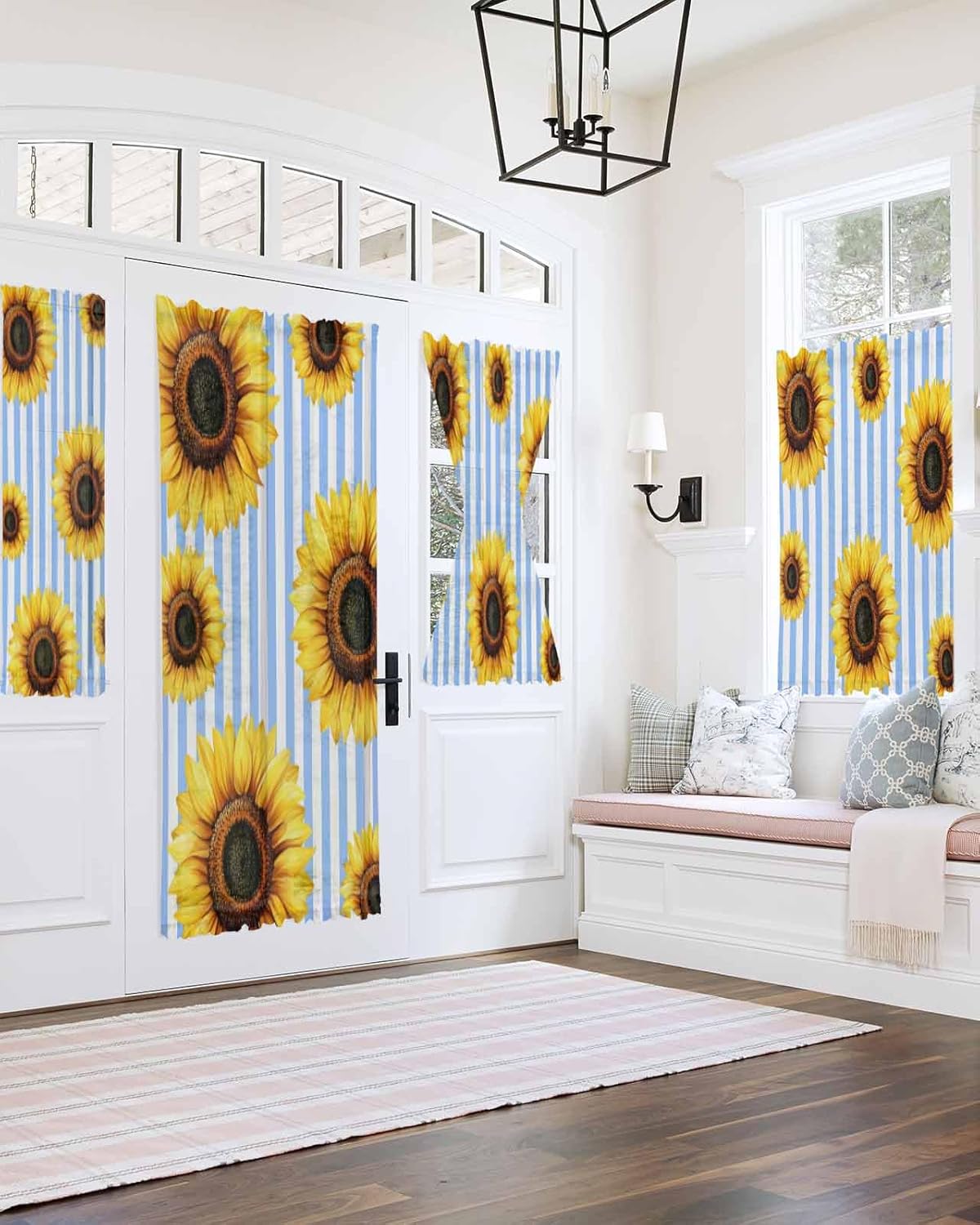 Blue Stripes Sunflower French Door Curtain
