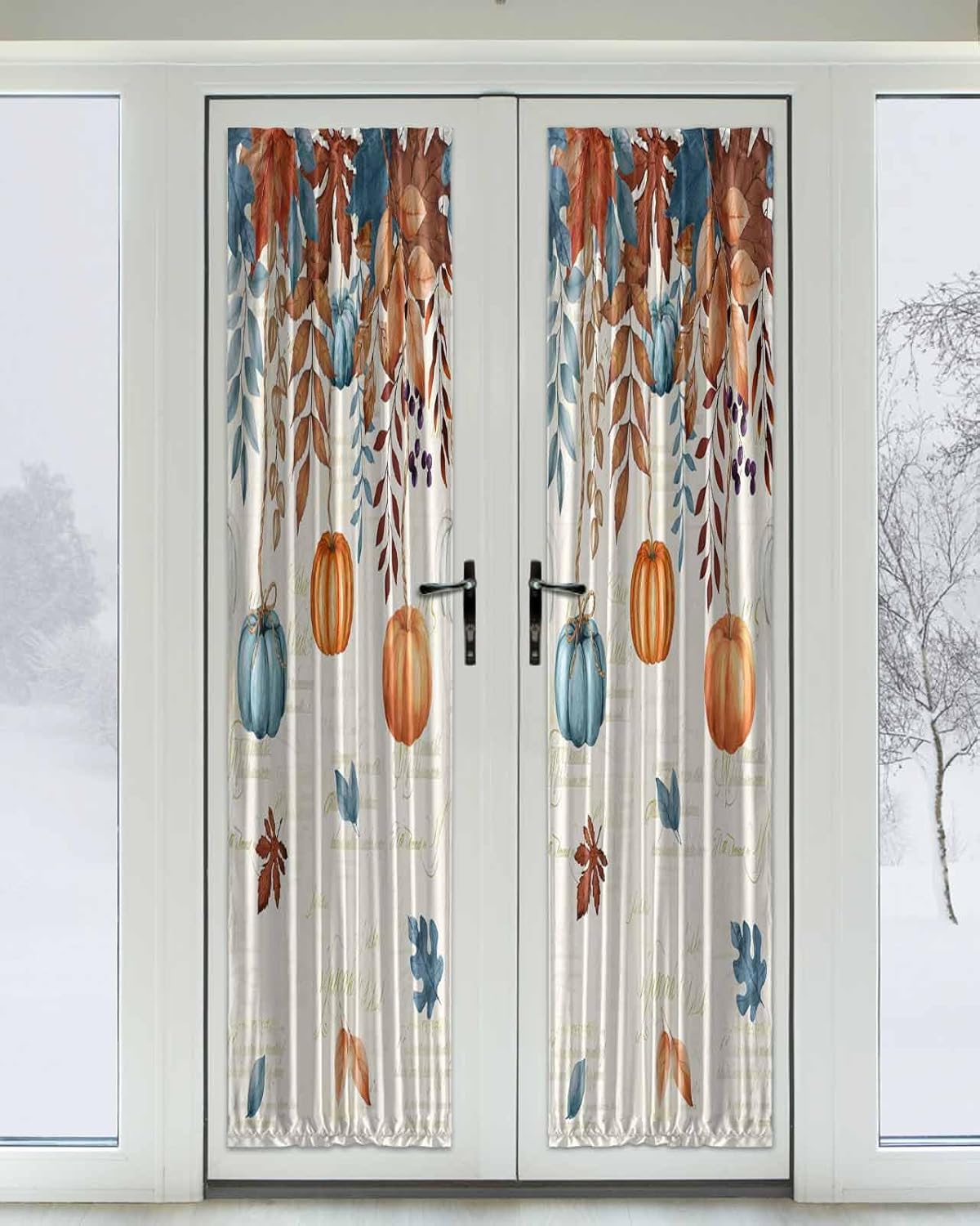 Orange Blue Pumpkins Fall Door Curtain for Privacy