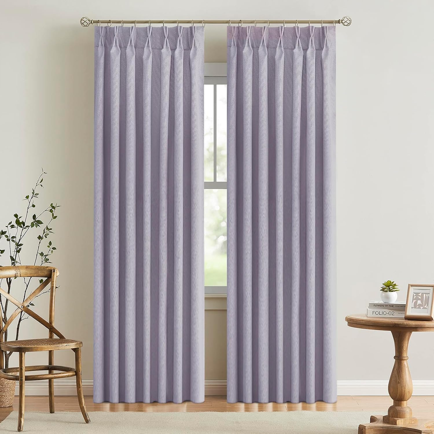 Light Grey Blackout Pinch Pleated Linen Curtains 2 Panels Set
