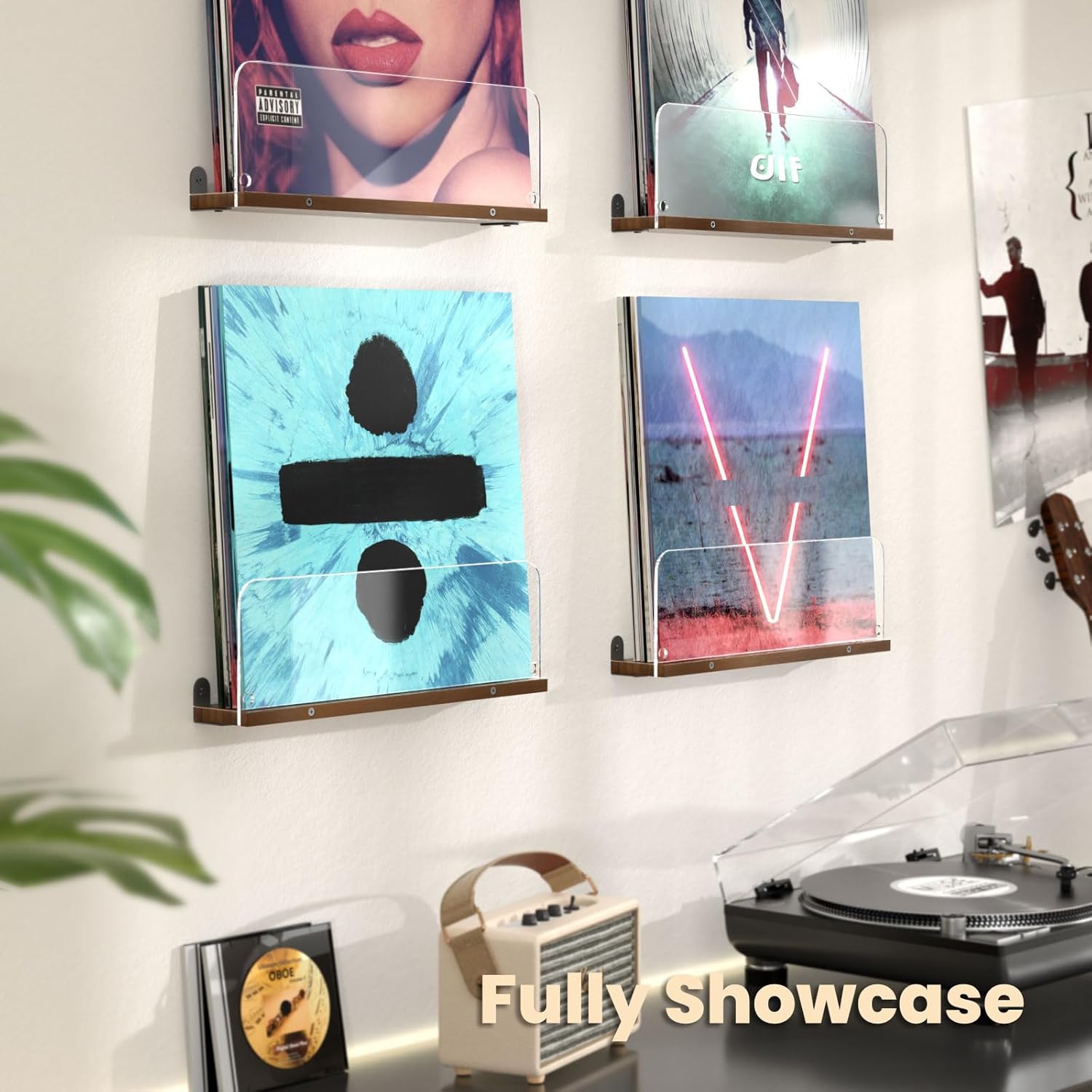 AITEE Vinyl Wall Mount Shelf 2 Pack Holds 6 Lps
