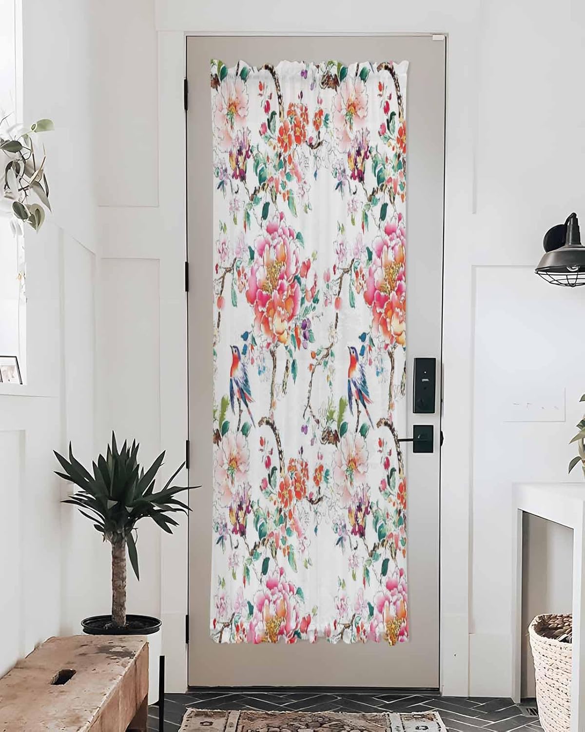 Pink Floral French Door Curtain with Tieback