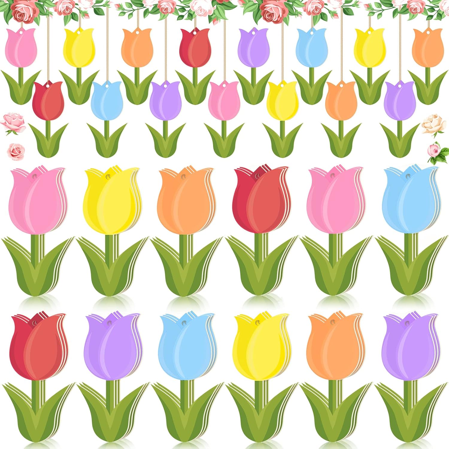 Ferraycle 36 Piece Wooden Tulip Hanging Decorations