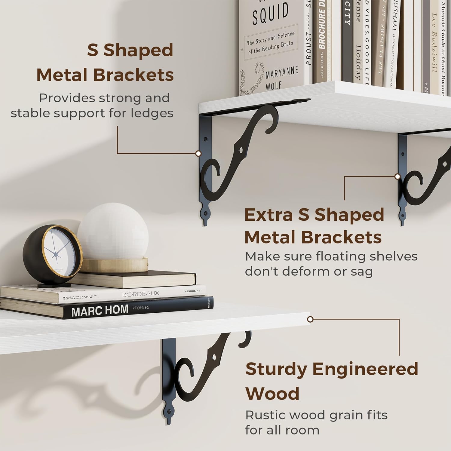 RICHFOCUS 12 Inch Deep Floating Shelves Set of 2 White Wood Wall Shelves
