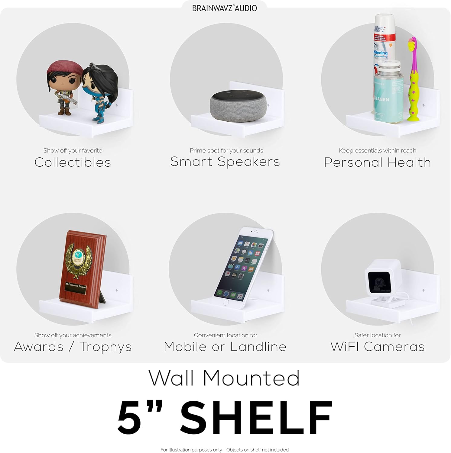 BRAINWAVZ 5 Inch Floating Shelf Wall Mount Holder