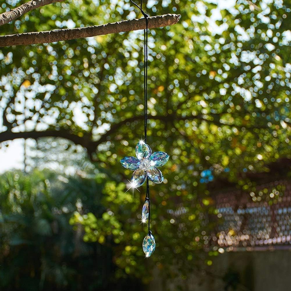 Crystal Flower Rear View Mirror Pendant Car Hanging Ornament Lucky Accessory