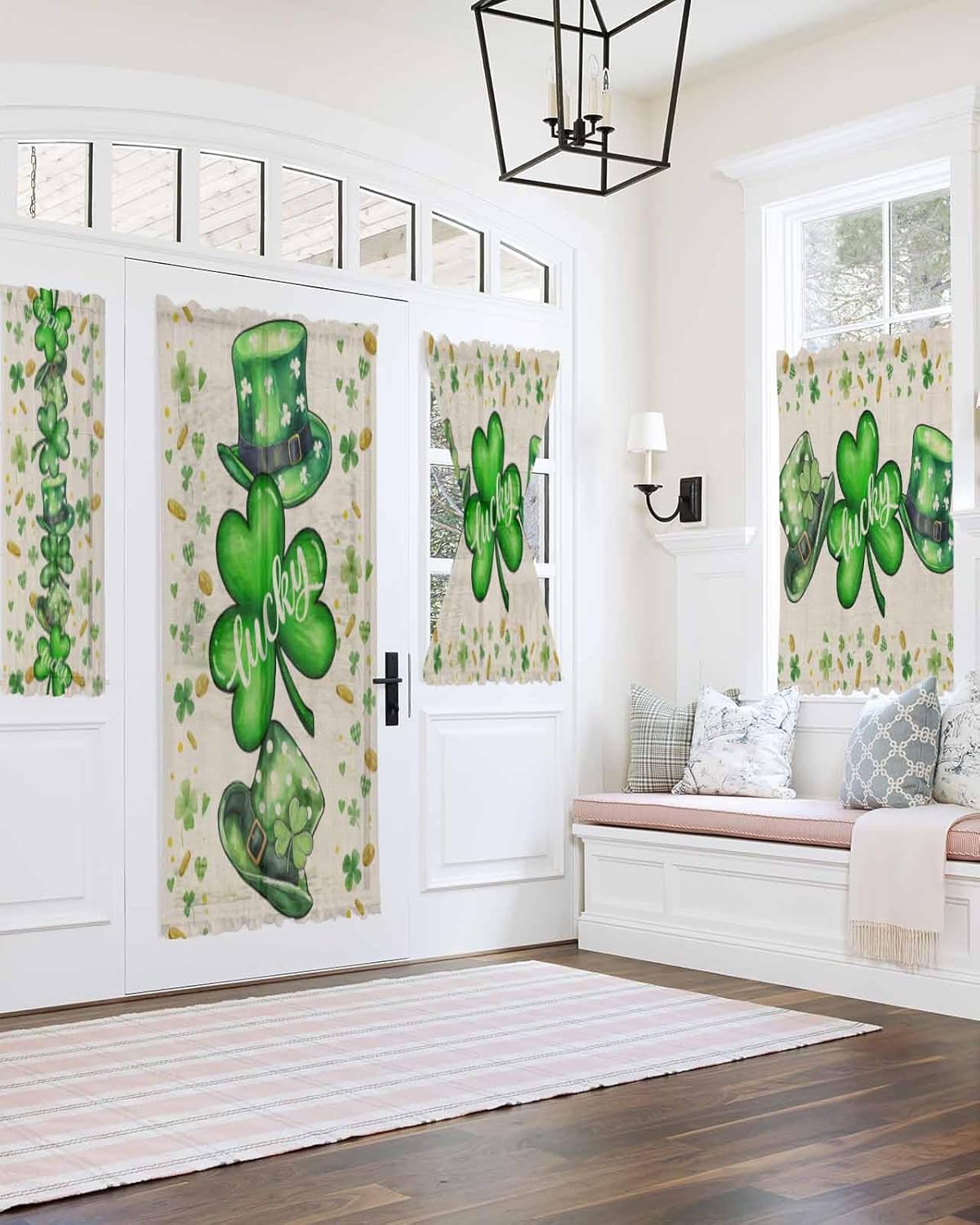 St Patricks Day Front Door Curtain Panel with Tiebacks