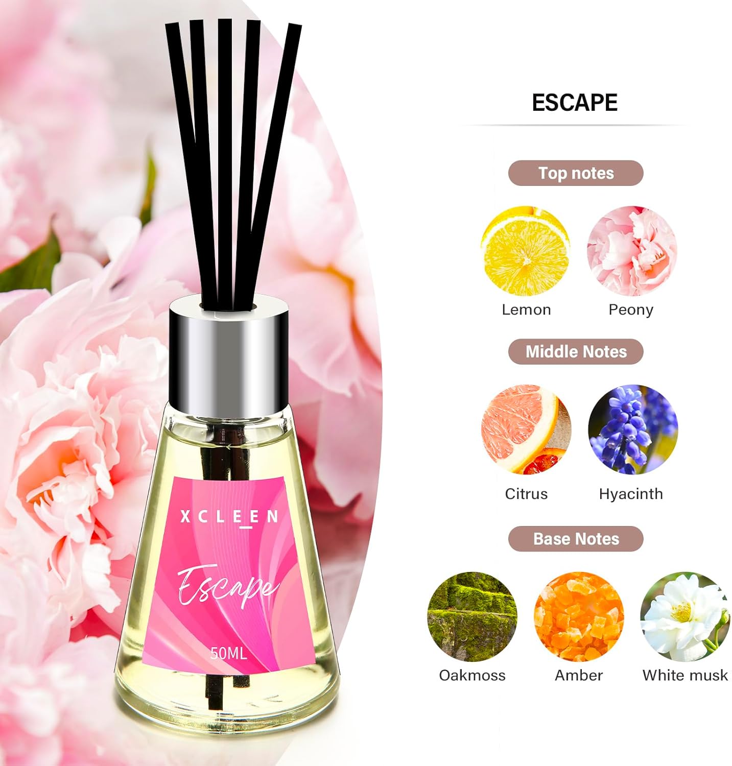 Xcleen 3 Pack Reed Diffuser Set - Citrus Escape Sandalwood