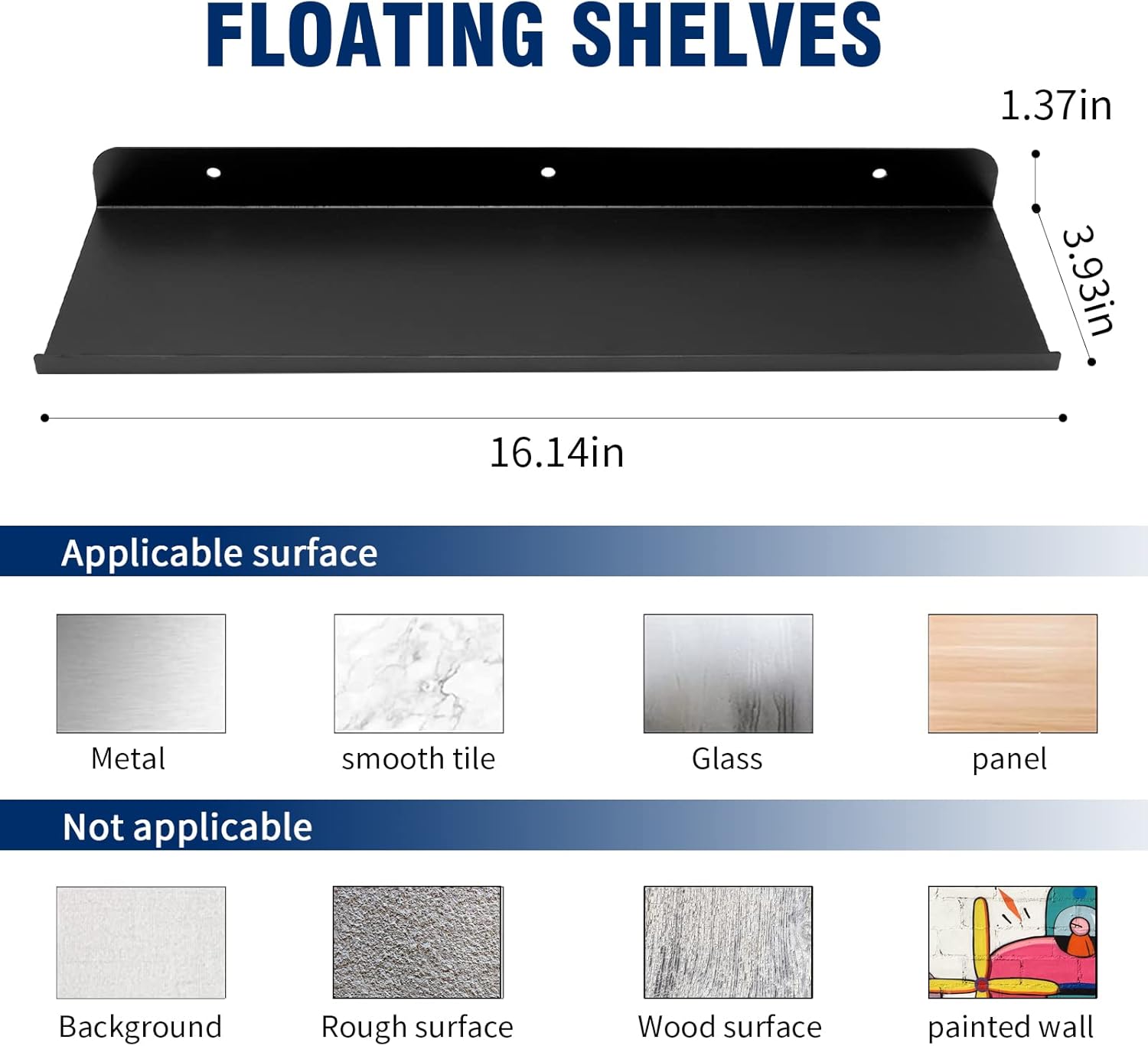 Matte Black Floating Wall Shelf 2 Pack