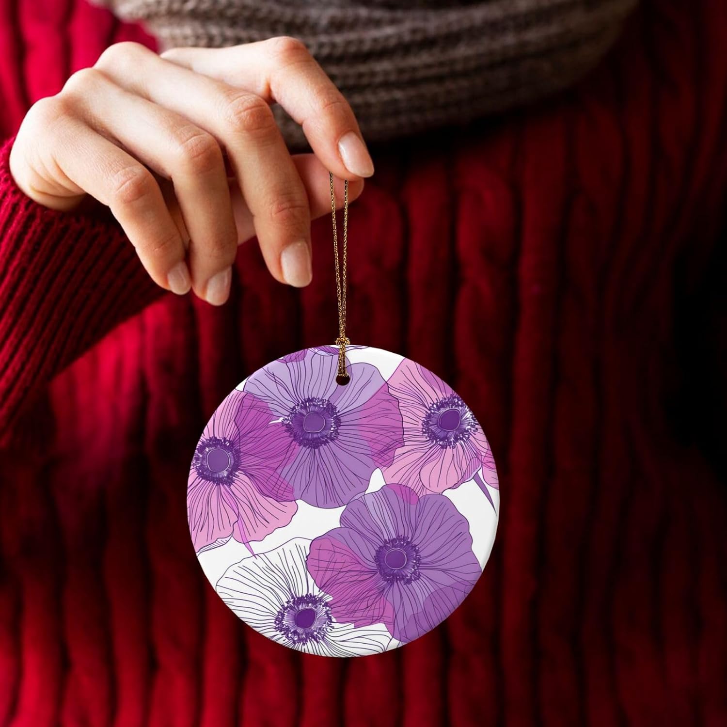 Purple Anemone Ceramic Christmas Ornaments Hanging Decor