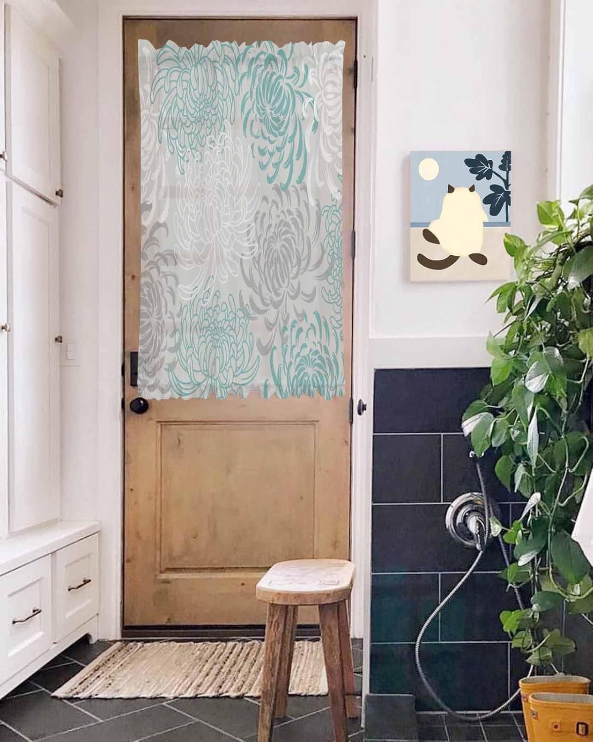 Yomandocix Aqua White French Door Curtain