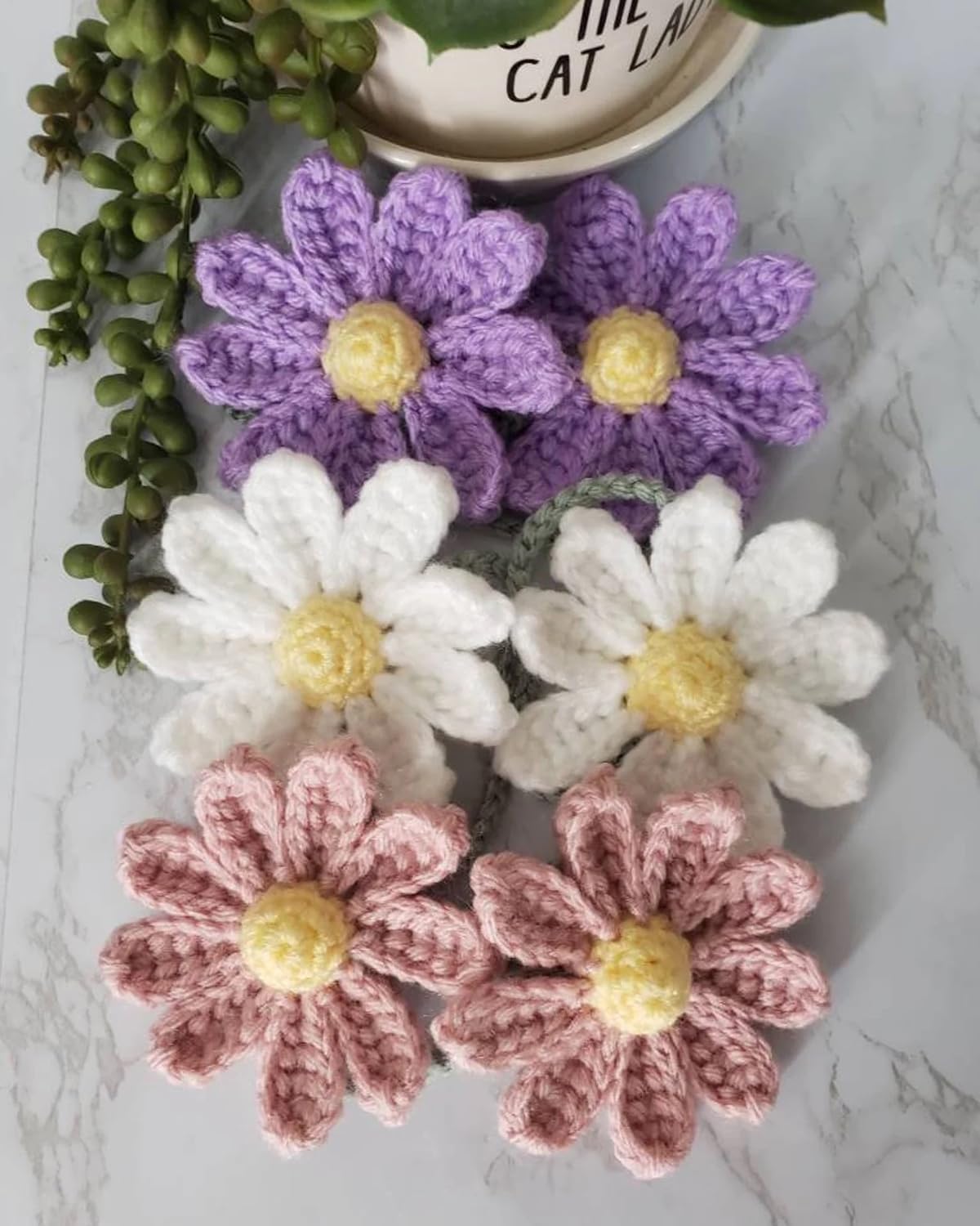 Crochet Daisy Car Accessory Hanging Charm Pink