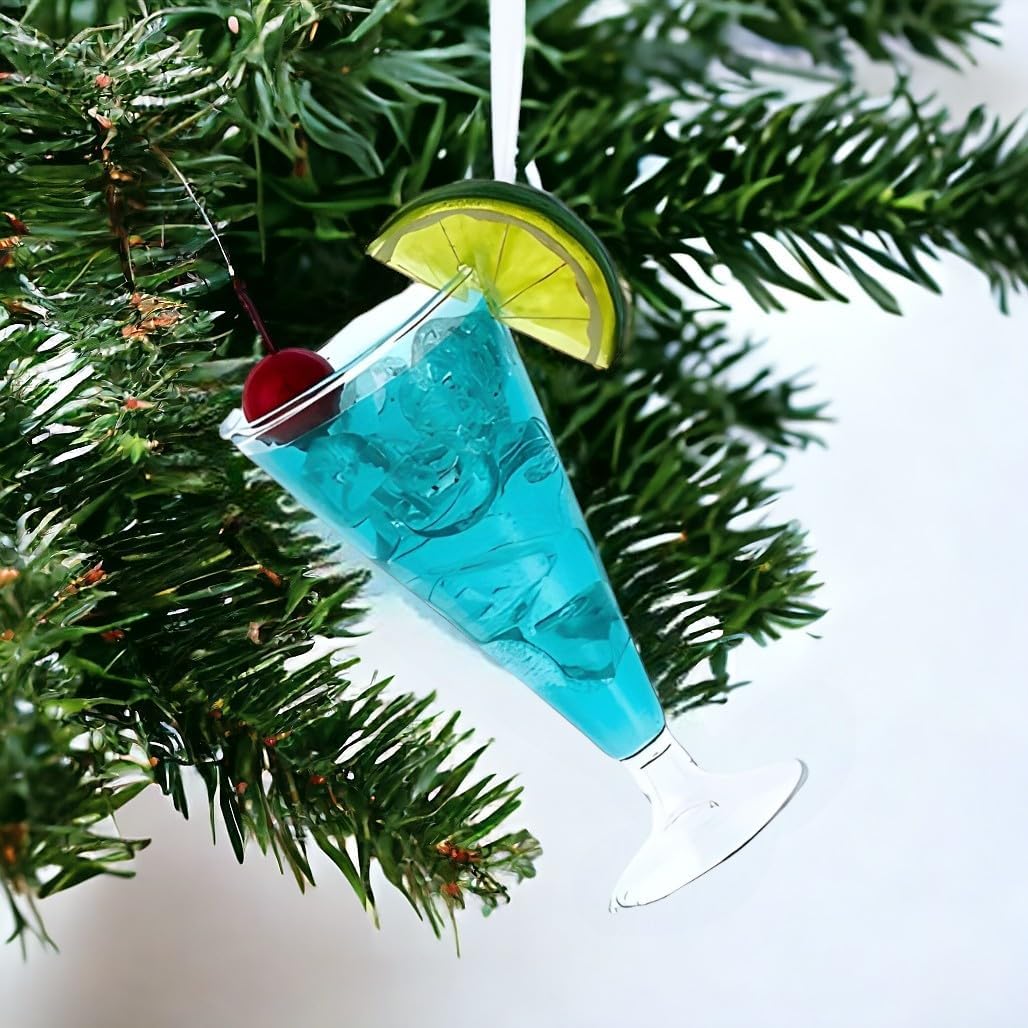 Kurt Adler Blue Tropical Drink Glass Ornament
