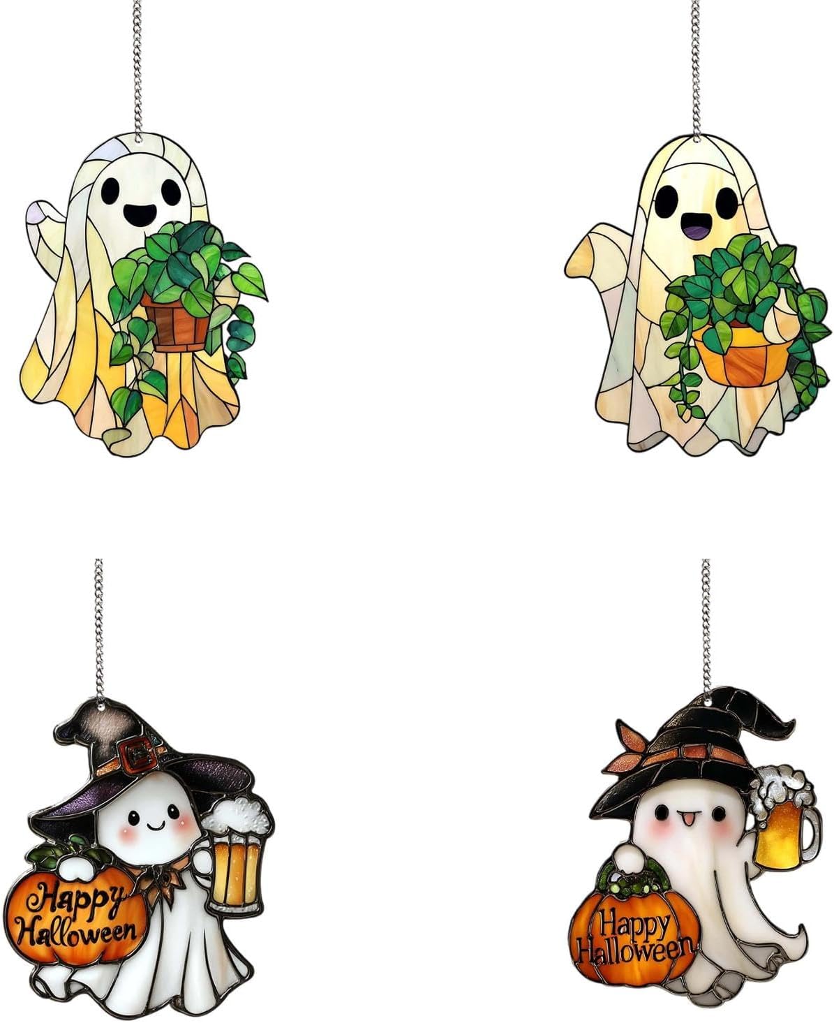 4PCS Halloween Ghost Hanging Ornament with Pumpkin and Beer Cup