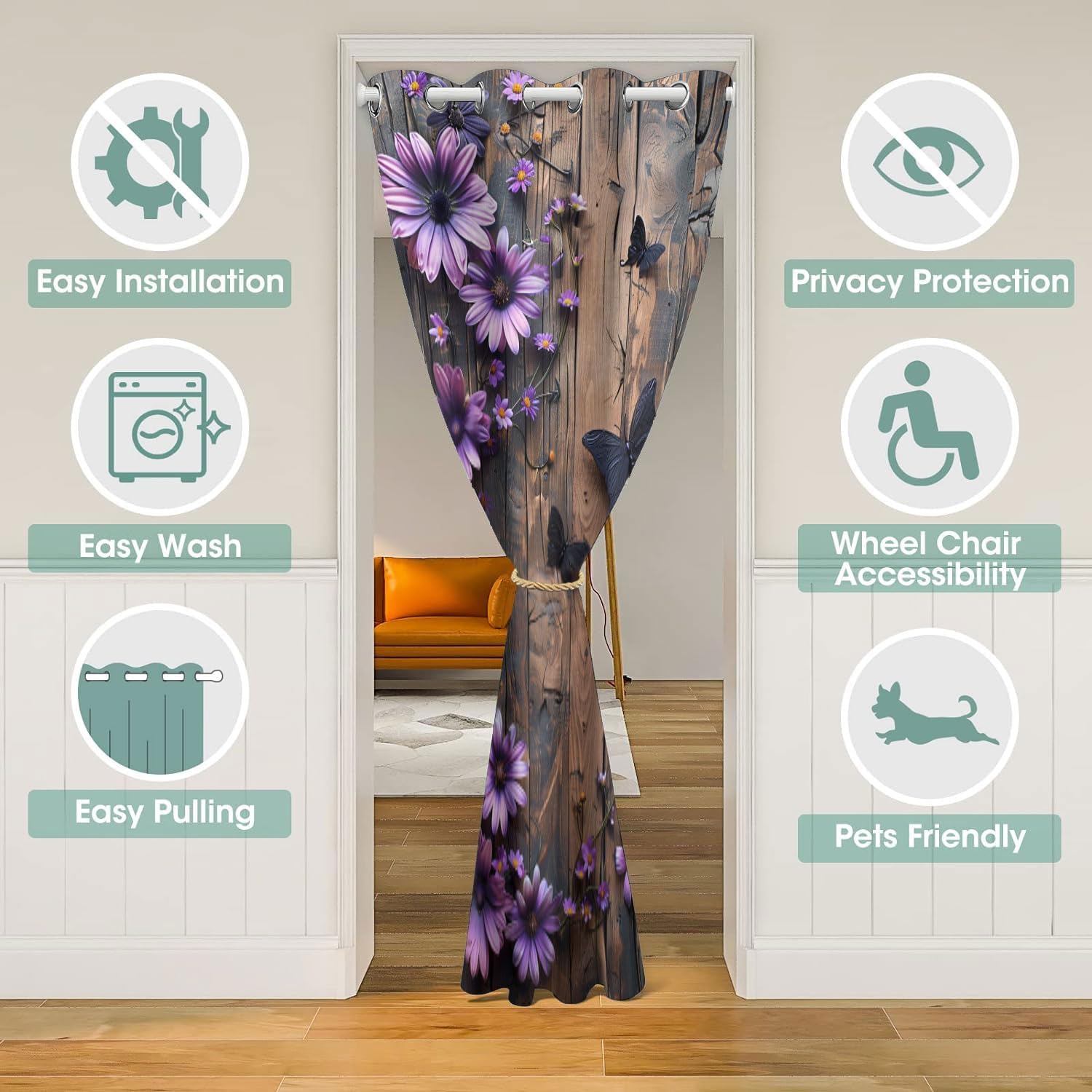 Lavender Door Curtain with Grommets 42x80 Inch
