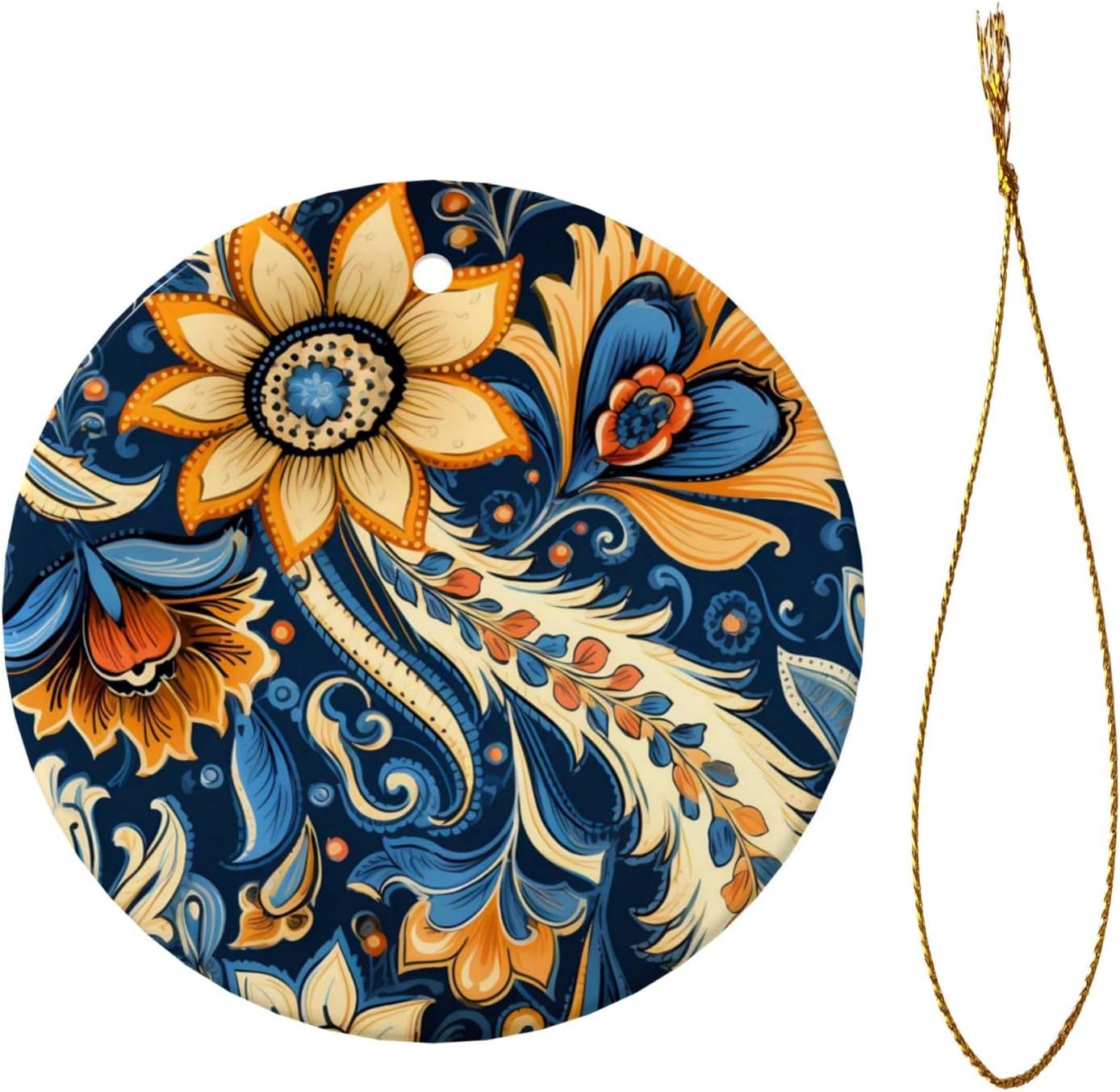 Retro Ceramic Flower Pendant Christmas Decor Hanging Ornament