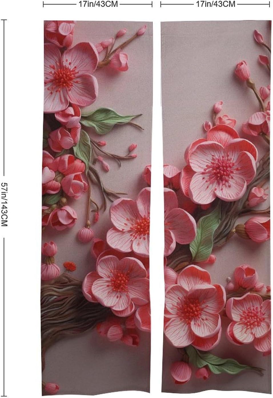 Japanese Noren Door Curtain with Leaves 34x57 Inch Split Drape