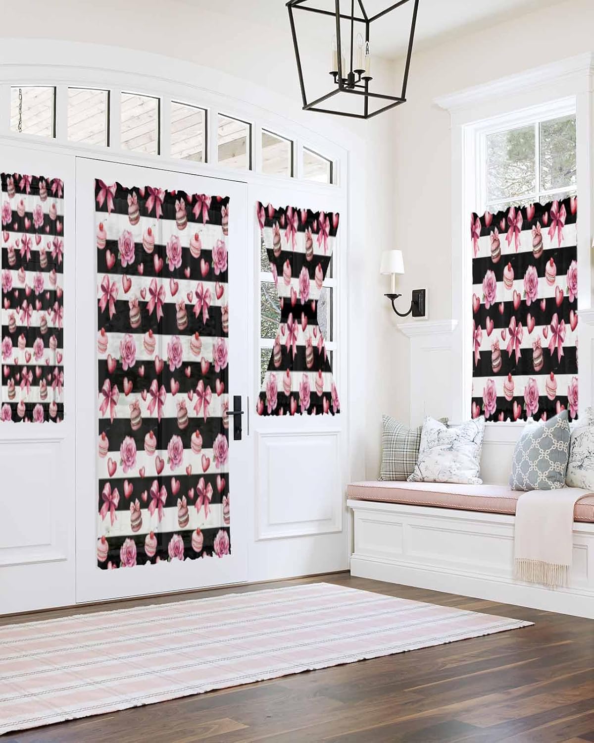 Pink Bow Rose French Door Curtain Panel