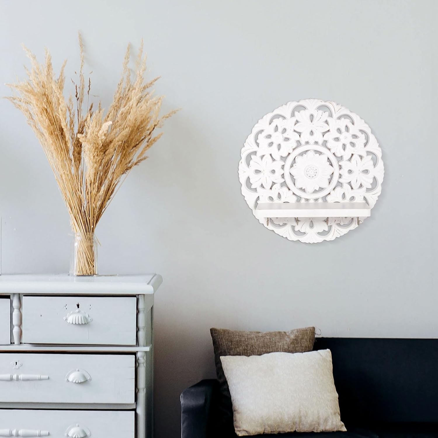 Multipurpose Floating Wall Shelf with Key Hooks