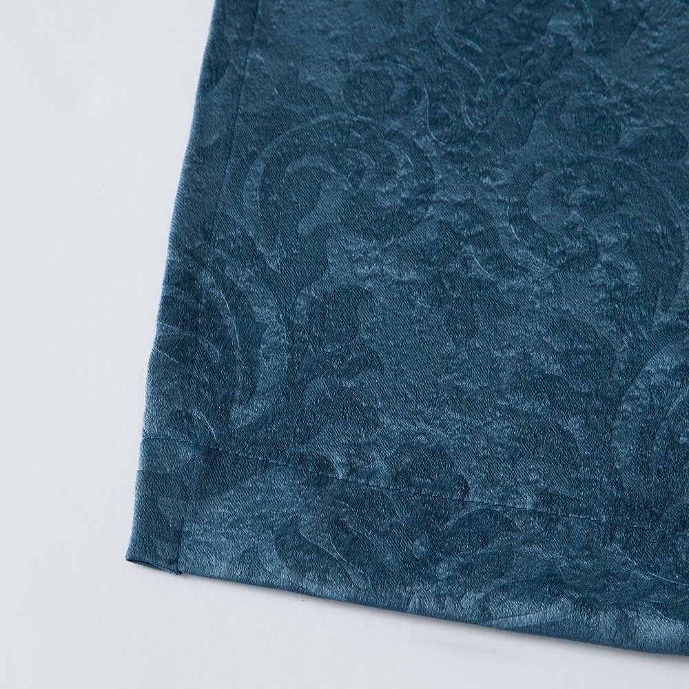 Blue Teal Embossed Wall to Wall Room Divider Curtains with Tie-Backs