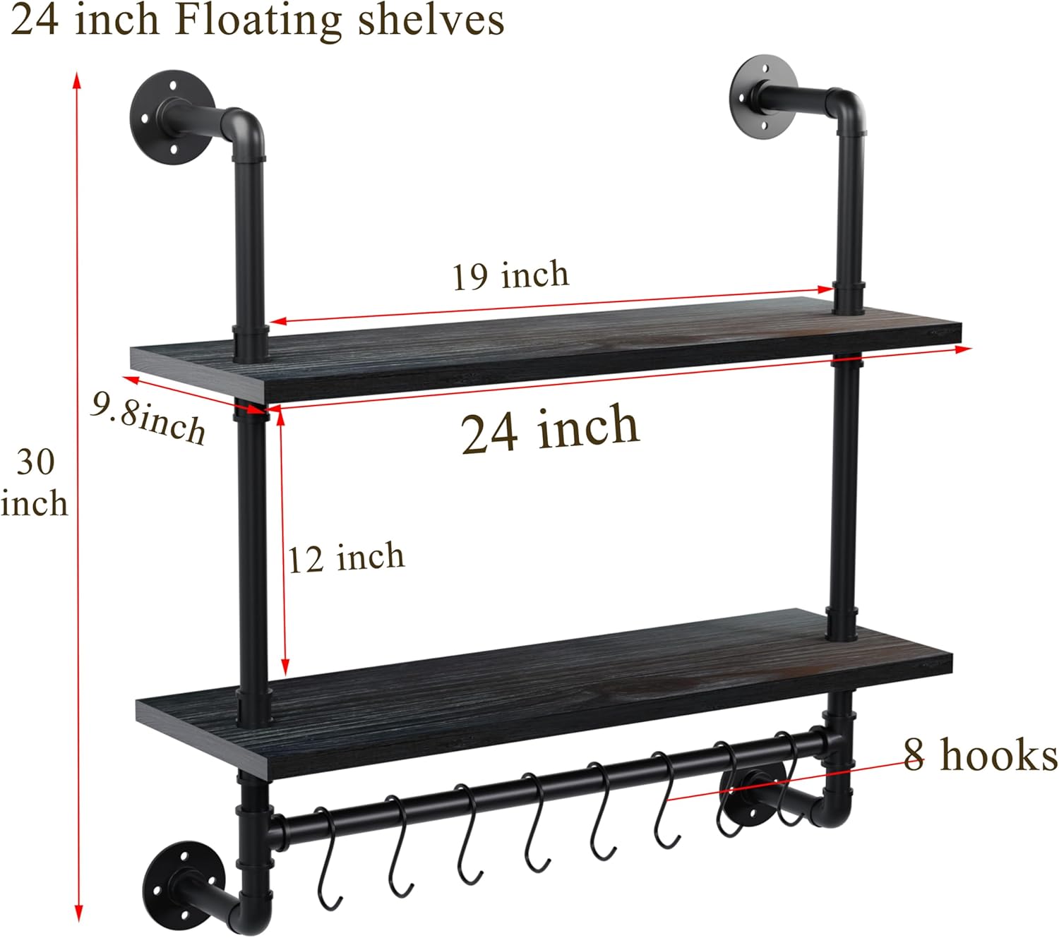 ROGMARS Industrial Pipe Bathroom Shelves with Towel Bar Hooks