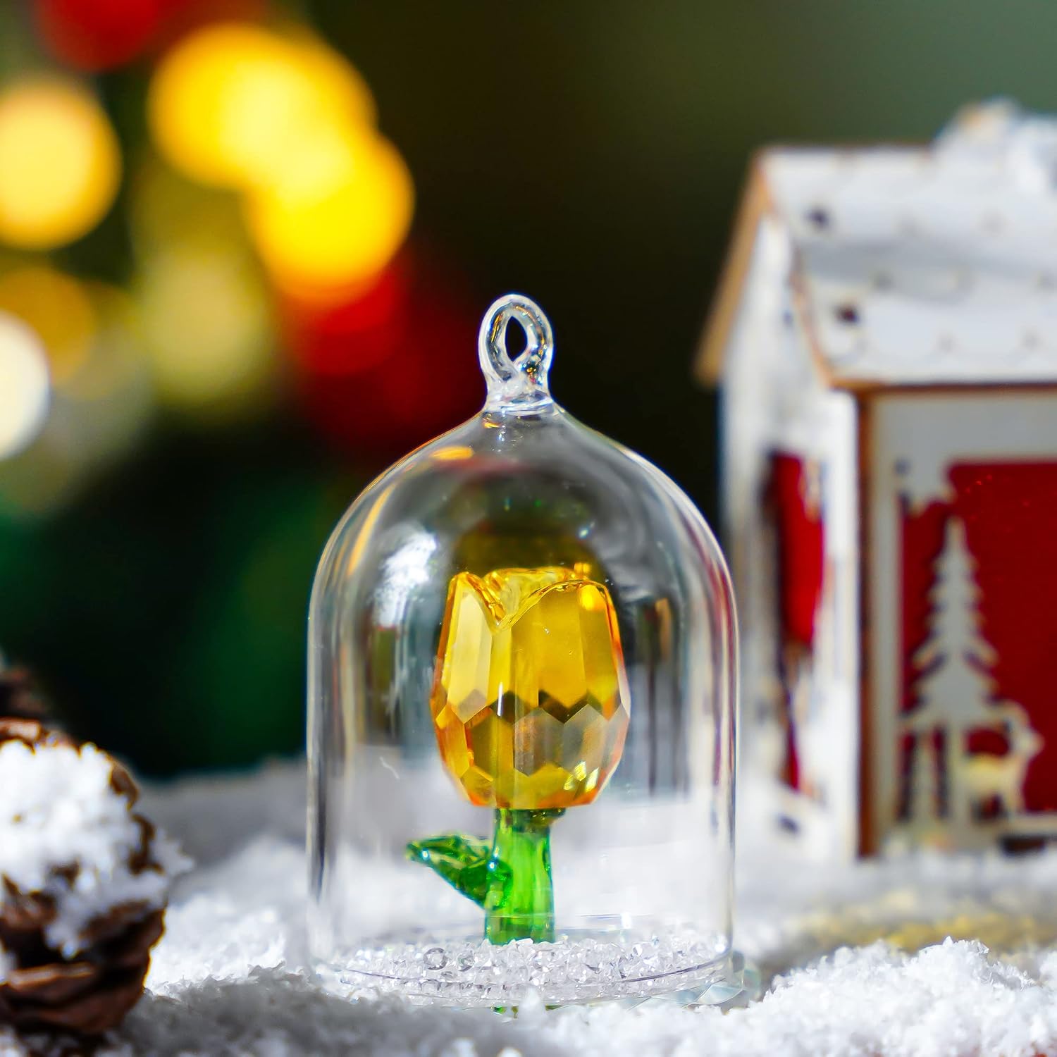 HD Crystal Rose Glass Hanging Decor Ornament