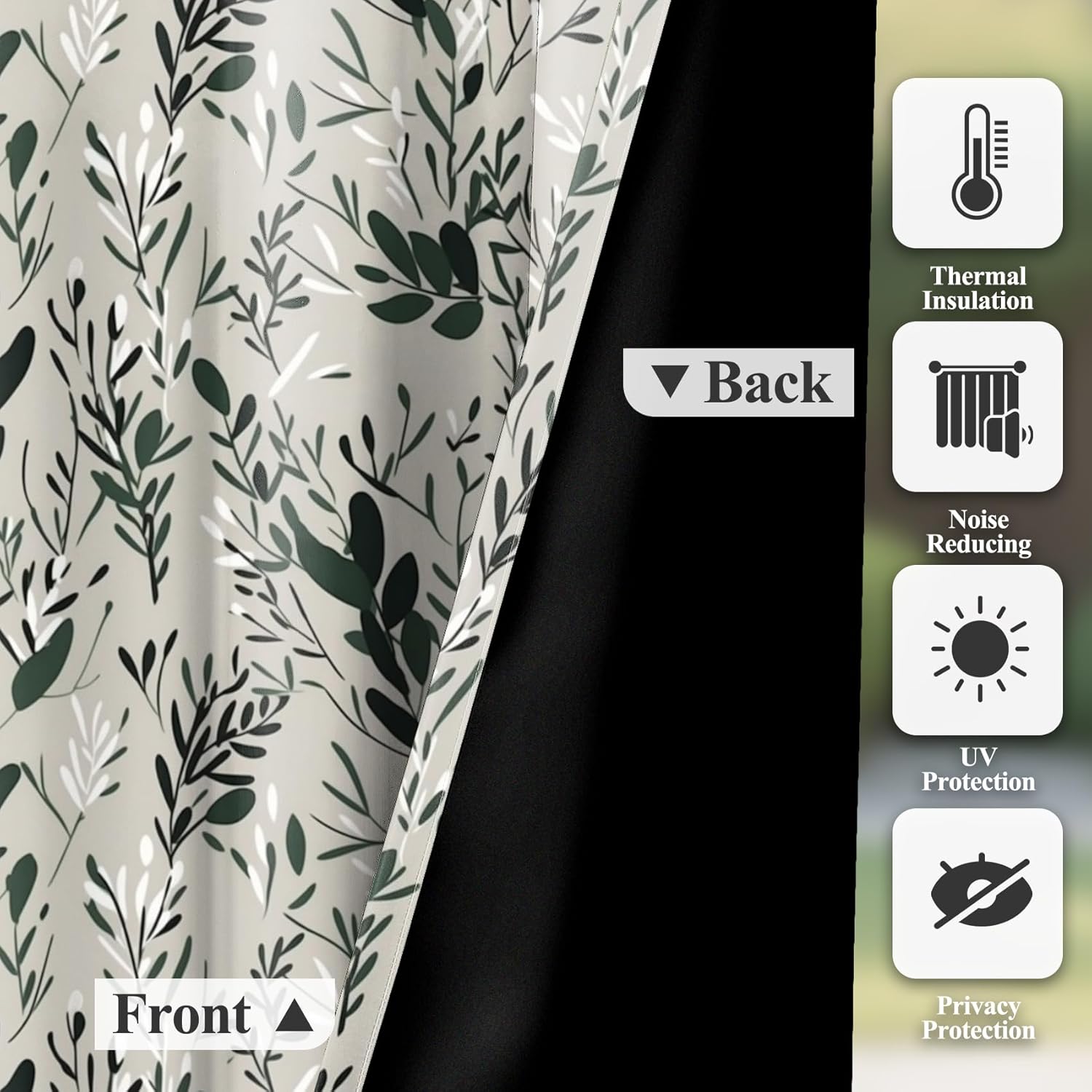 Baocicco Green Leaves Curtains 84 Inch Long 2 Panel Set