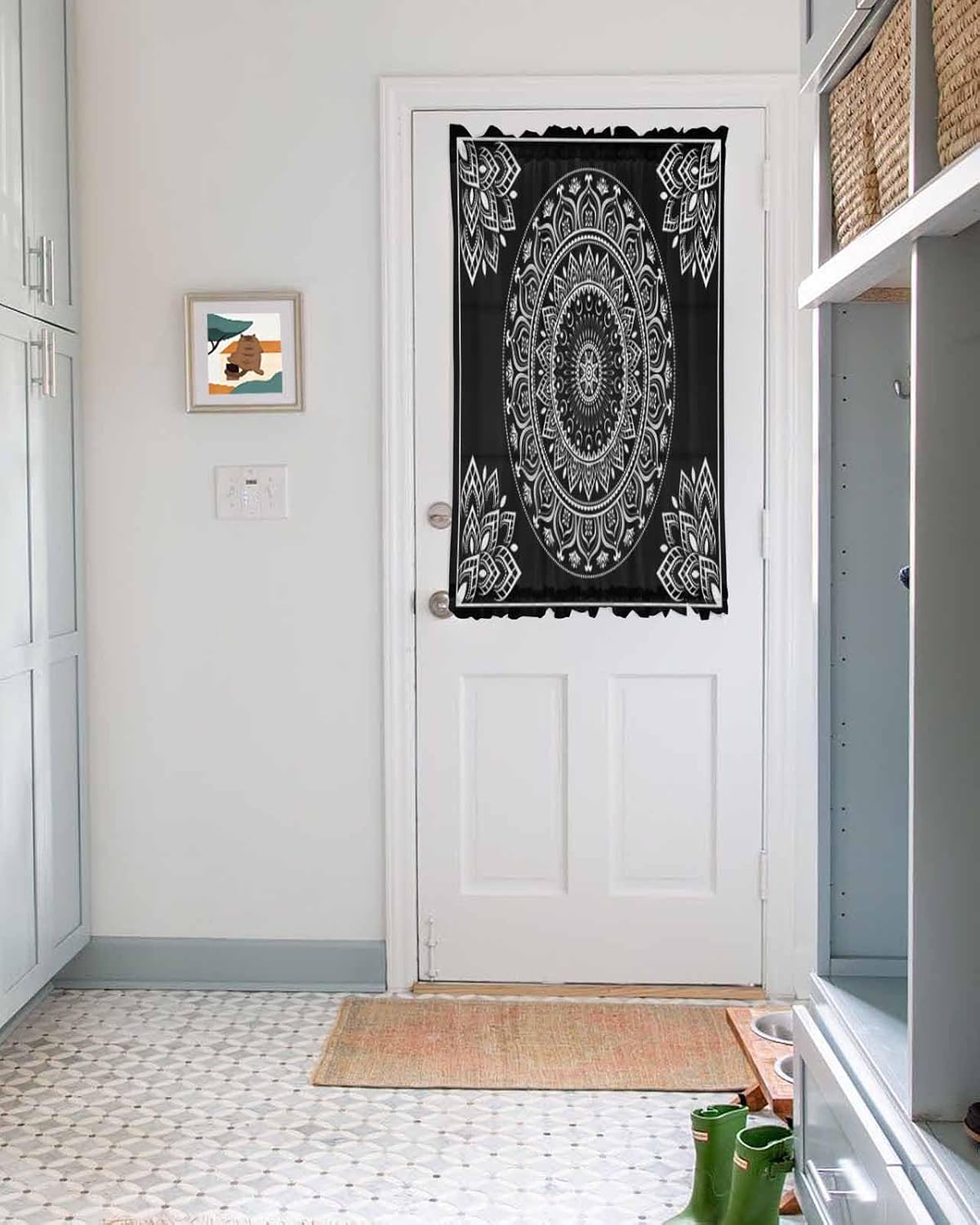 Black Boho French Door Curtain with Rod Pocket