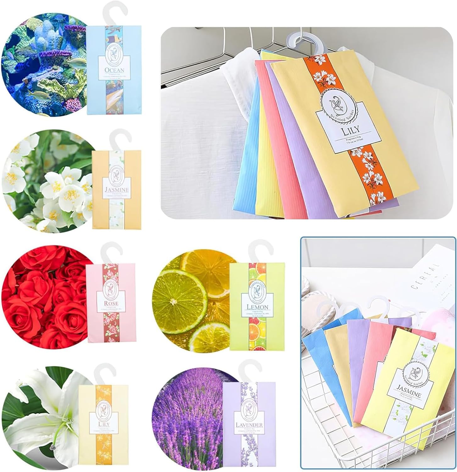 Wardrobe Fresheners with 6 Natural Scents and Hanging Hooks