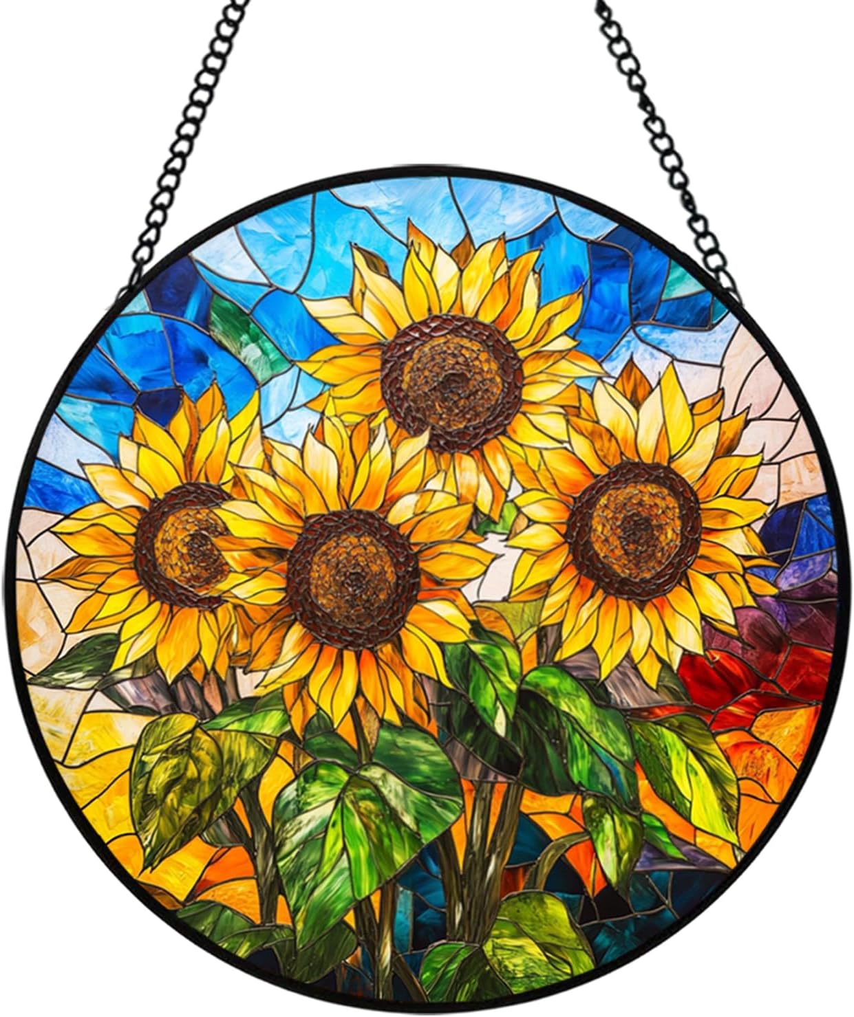 Sunflower Stained Glass Ornament 20cm Kitchen Decor for Home