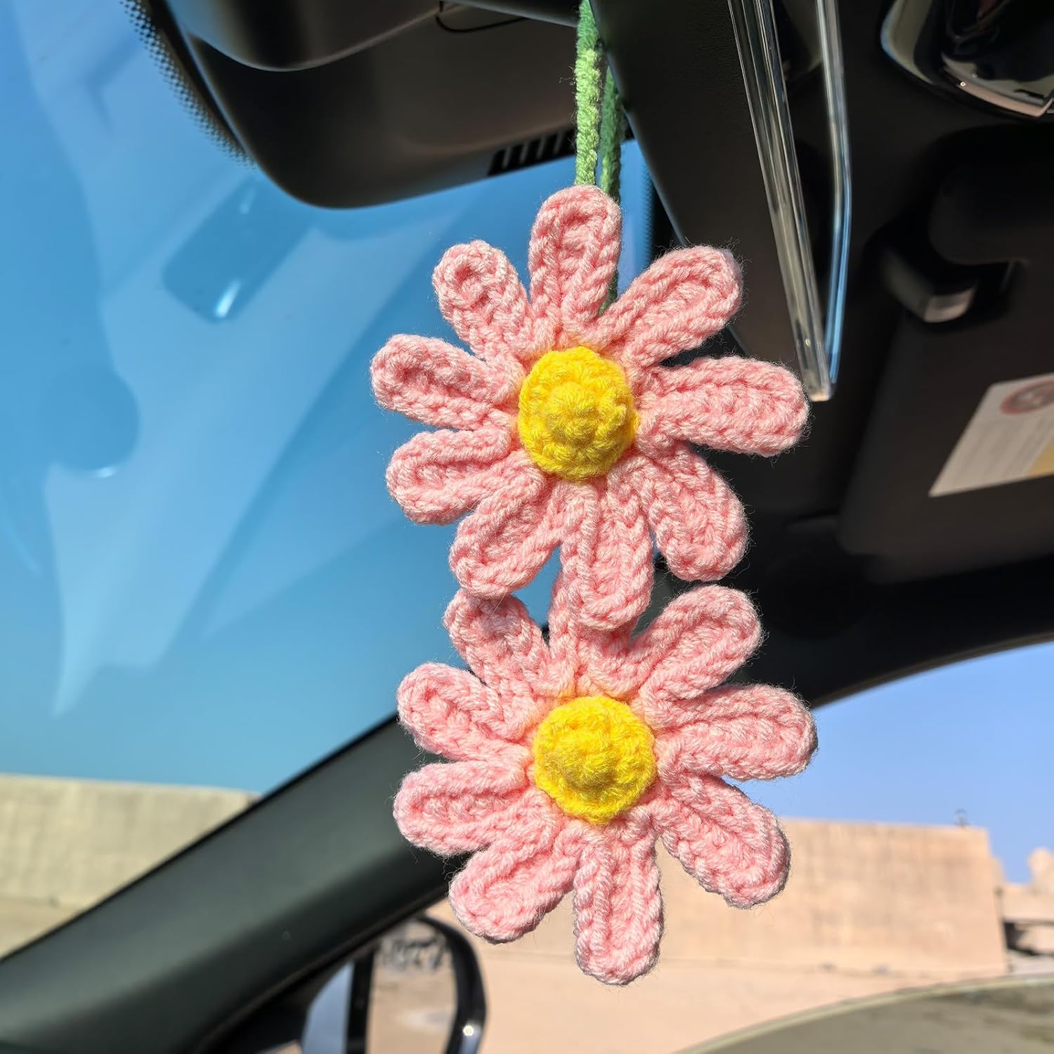 Cute Crochet Daisy Car Hanging Ornament Pink