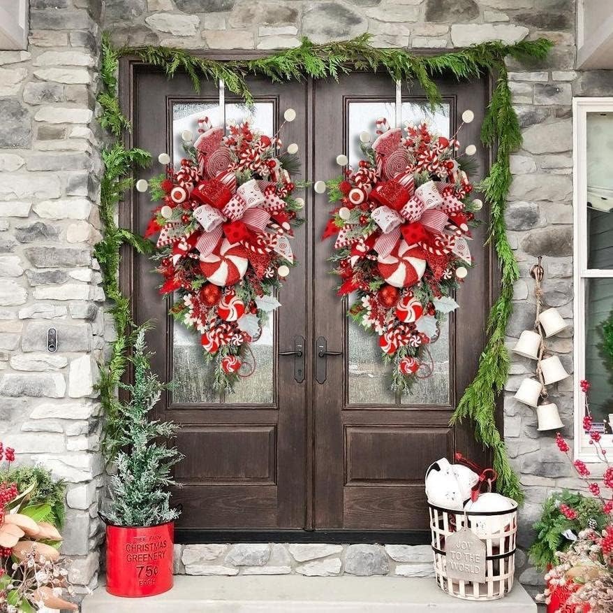 Red and White Teardrop Wreath for Front Door