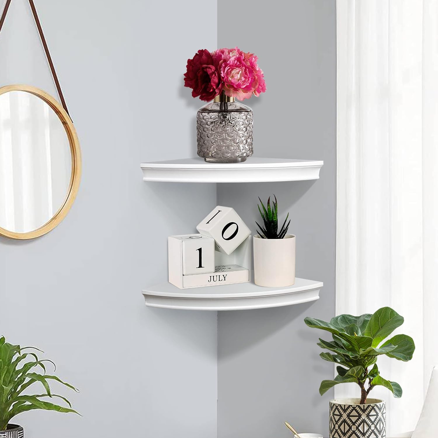 AHDECOR White Floating Corner Shelves Set of 2