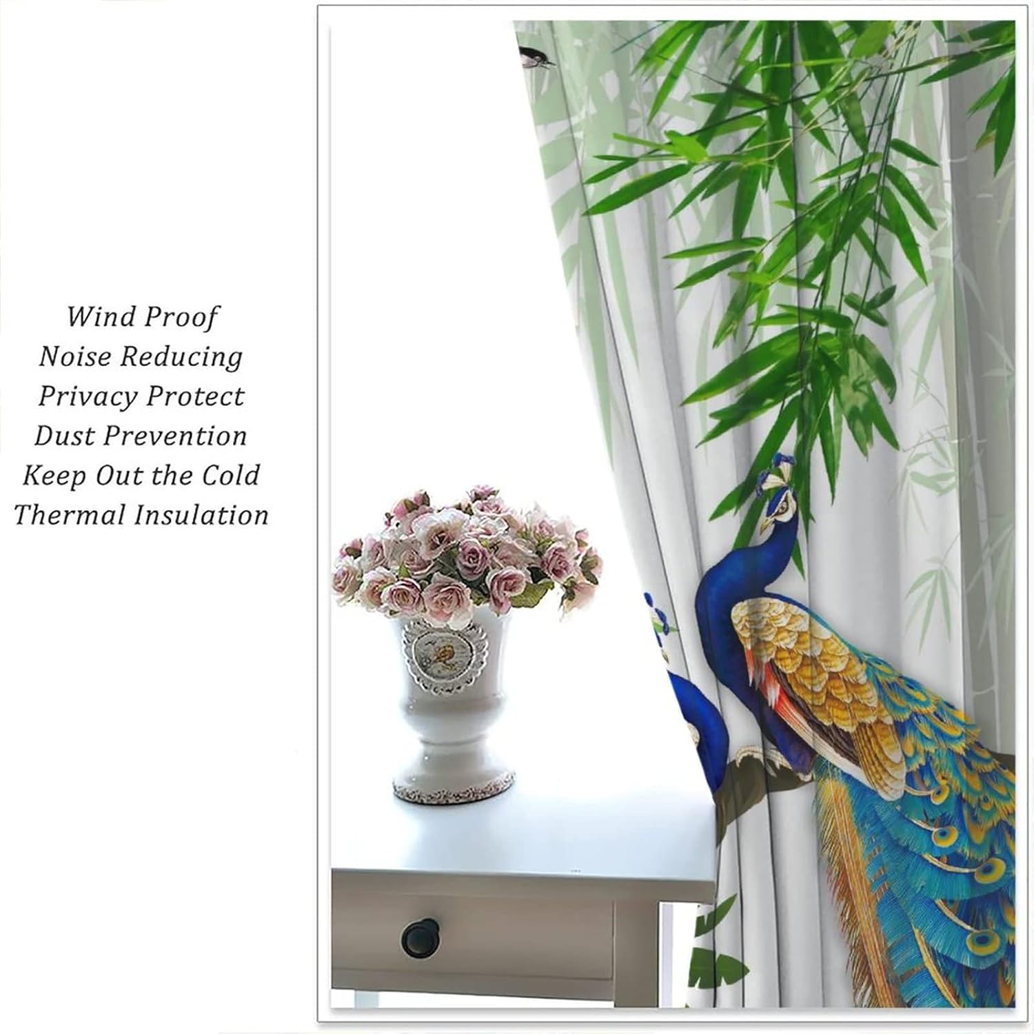 Peacock Landscape Curtains 2 Panel Set 42x45in