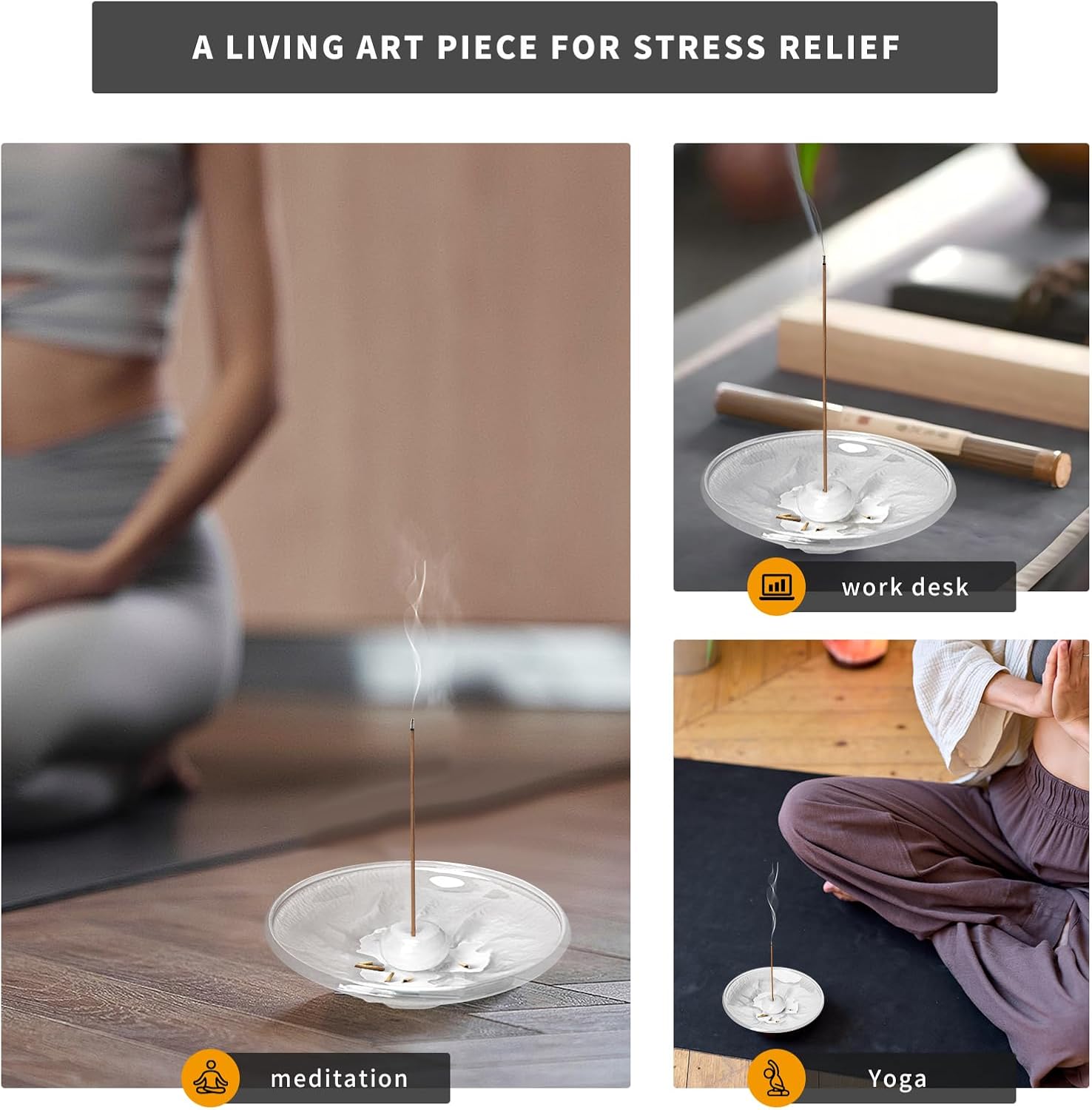 Snow Mountain Glass Incense Holder with 3D Design and Frosted Texture