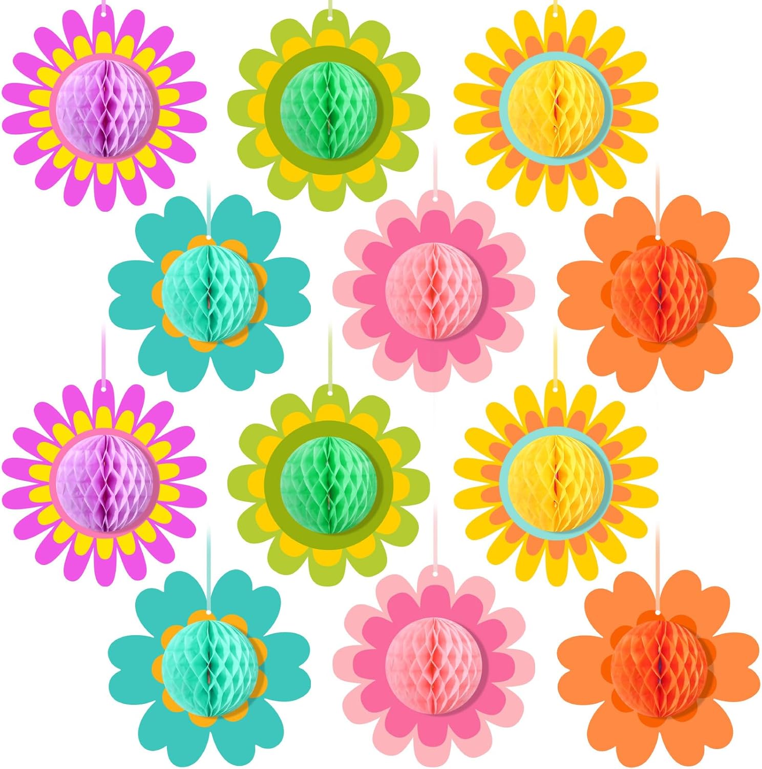 12 Pcs Daisy Honeycomb Hanging Decorations Summer Party Supplies