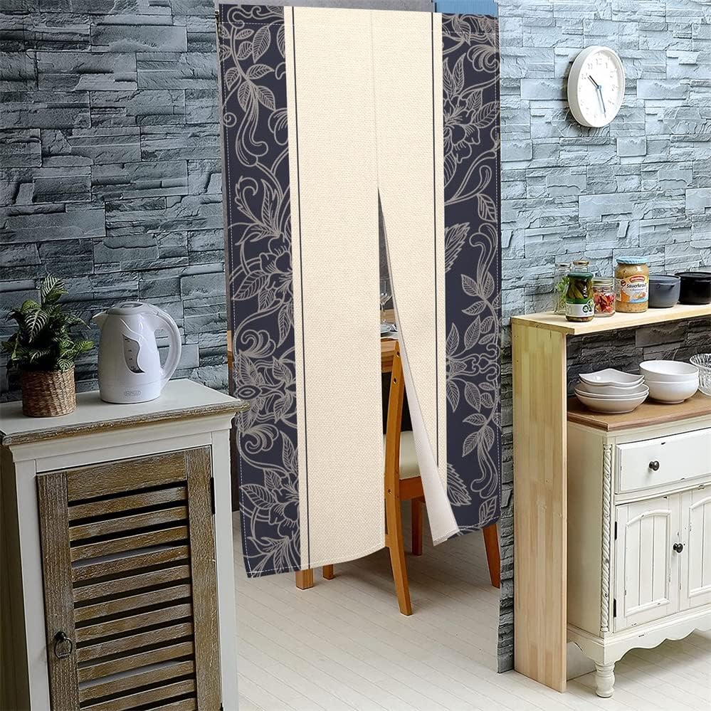 ChloropLastid Black Flowers Japanese Noren Curtain Panel 335x59 Inch
