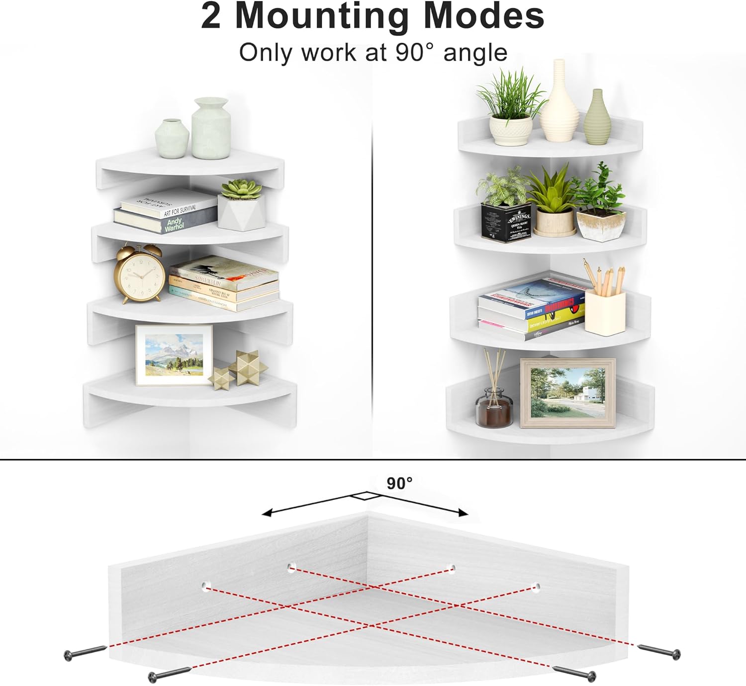 Alsonerbay Set of 4 White Corner Floating Shelves