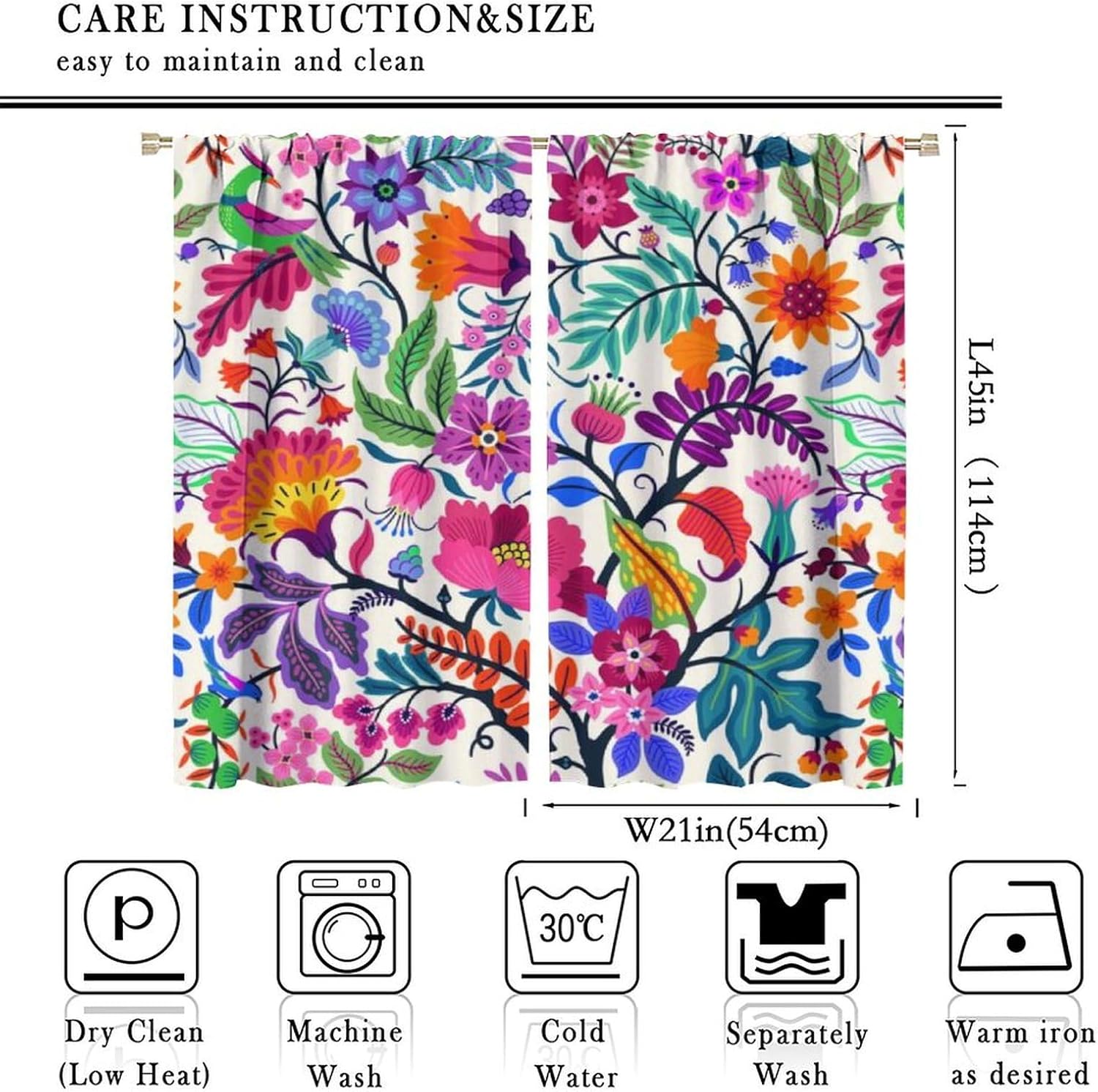 Boho Floral Window Curtains for Living Room and Bedroom