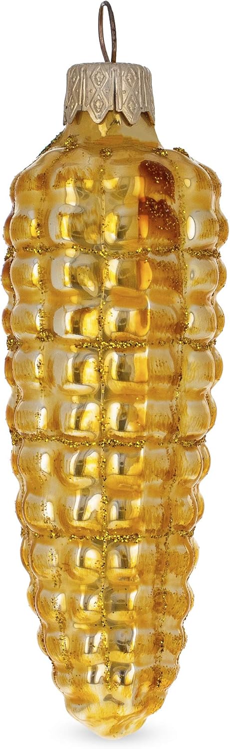 Glittered Corn on The Cob Glass Christmas Ornament 1
