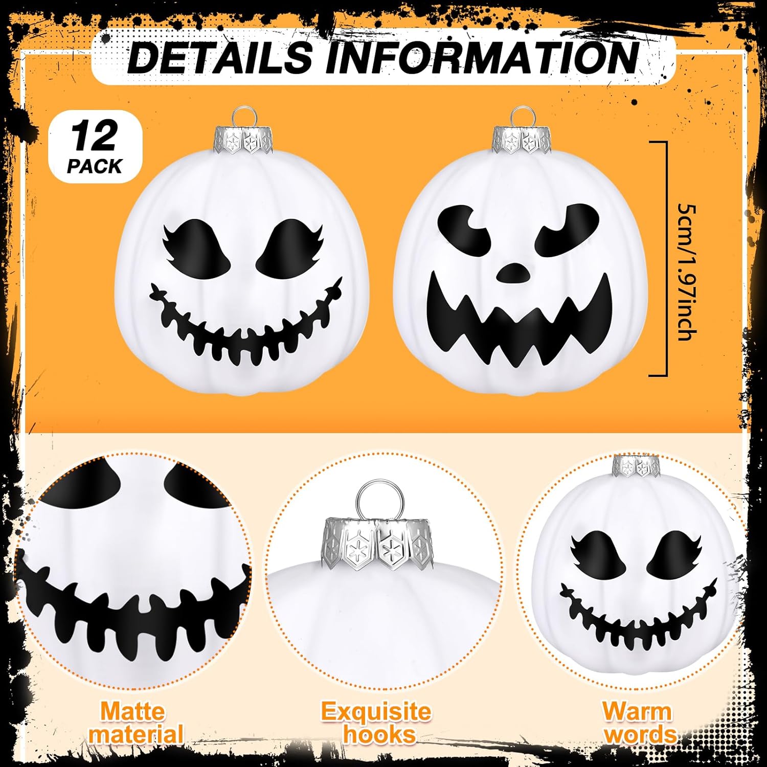 Liliful 12 Pcs Black and White Pumpkin Hanging Ornaments