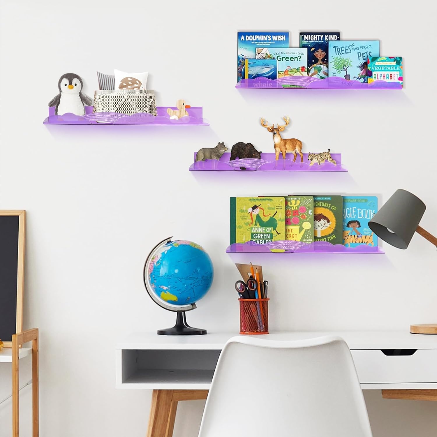Rainbow Acrylic Floating Shelves 4 Pack Purple