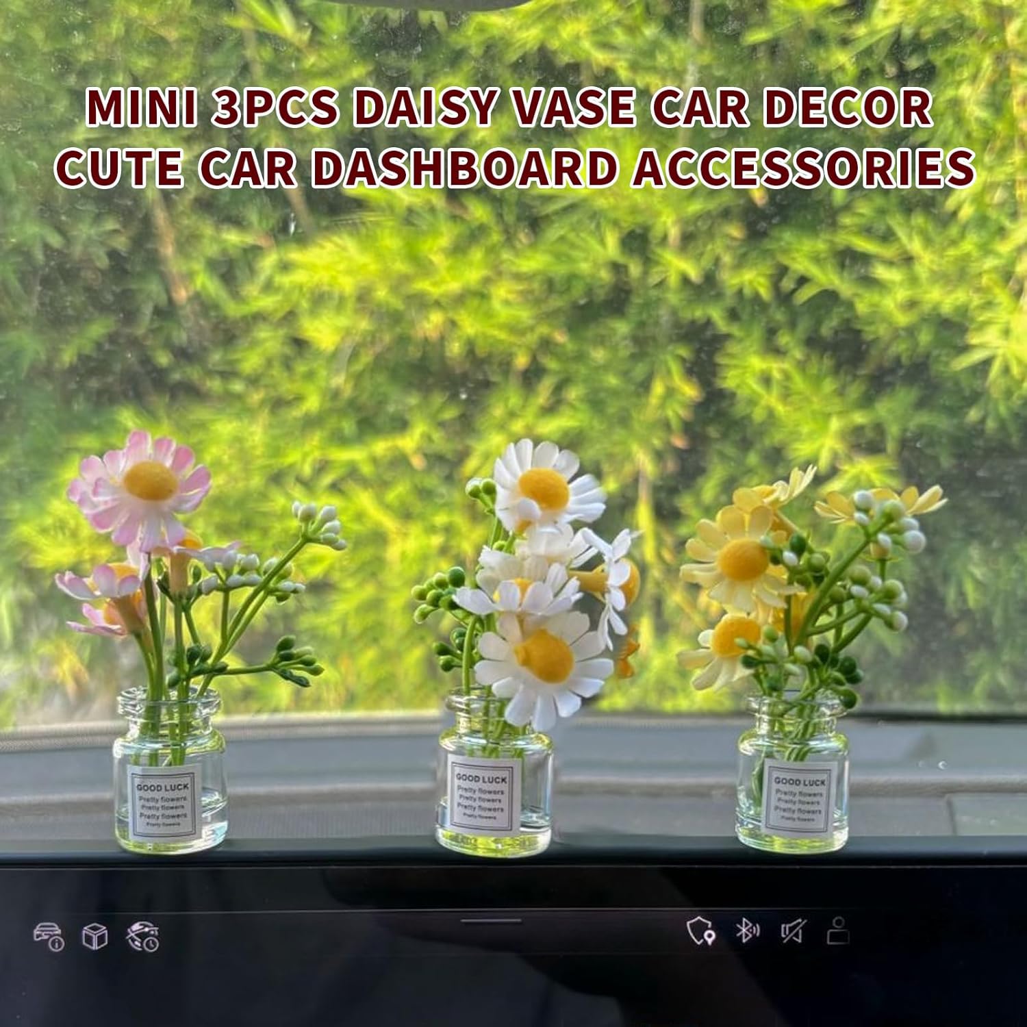 3PCS Mini Car Accessories Cute Daisy Flower Decor
