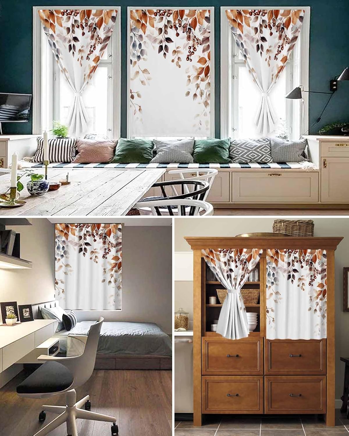 Self Adhesive Eucalyptus Leaves Portable Curtains for Windows