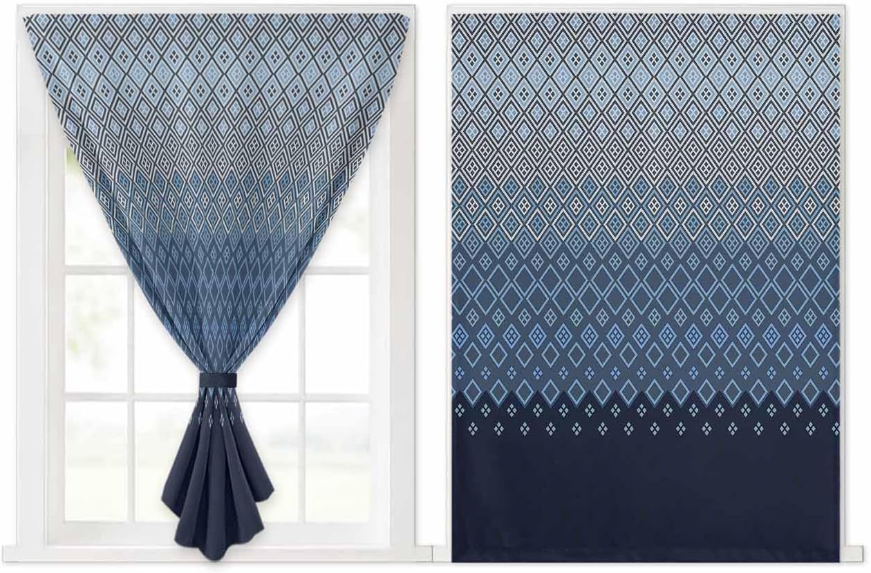 Yomandocix Blue Grey Ombre Geometric Self Adhesive Curtains 47x63 Inches